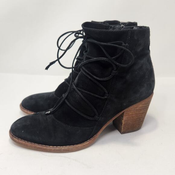 Sam Edelman Women Millard Black Leather Ankle Boot Bootie Size 7 M Zip Heeled - Picture 4 of 10